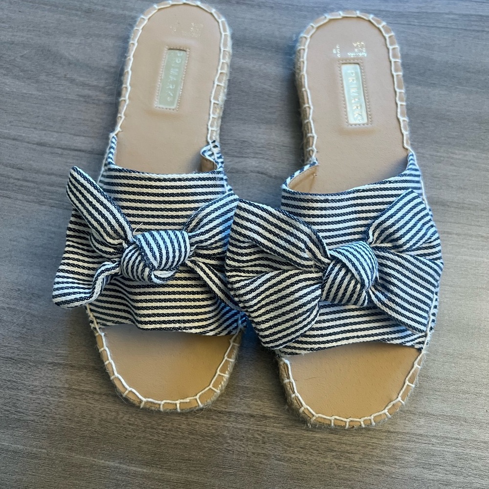 Primark Blue  and White Espadrille Bow Flats.
